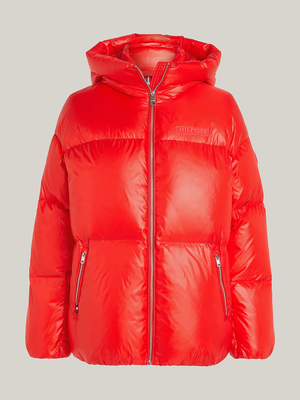 Tommy Hilfiger dámska červená páperová bunda s kapucňou - M (SNE)
