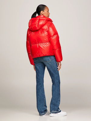 Tommy Hilfiger dámska červená páperová bunda s kapucňou - M (SNE)