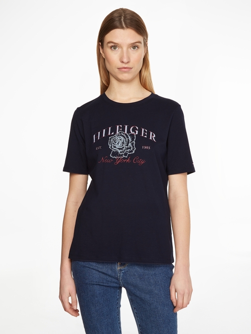 Tommy Hilfiger dámske tmavomodré tričko s potlačou