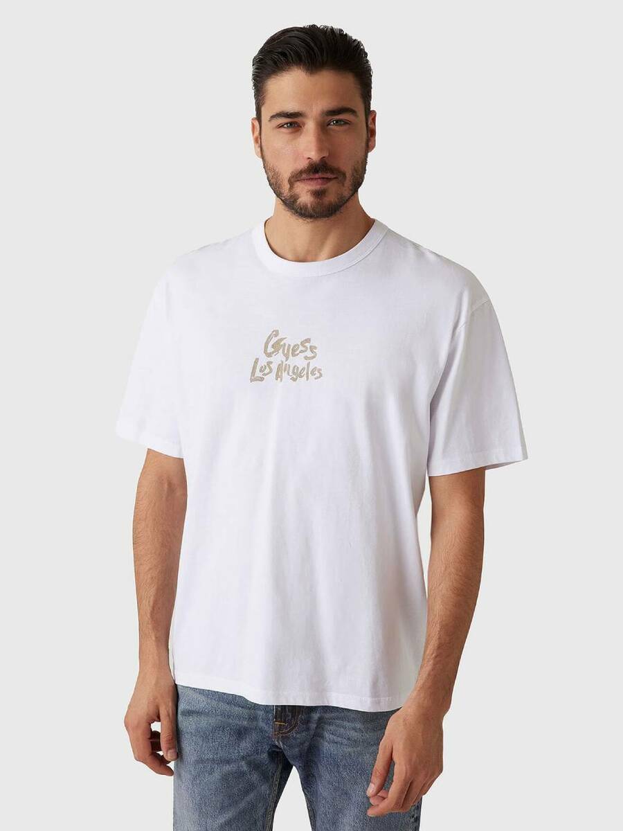 detail Guess pánske biele tričko