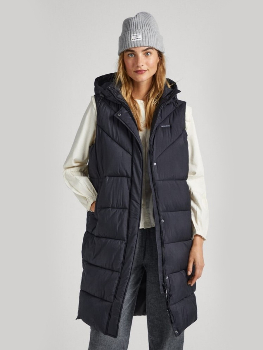 detail Pepe Jeans dámska čierna dlhá vesta