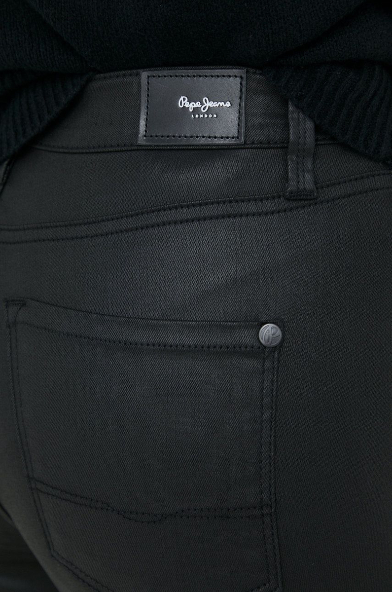 detail Pepe Jeans čierne povoskované nohavice FLARE