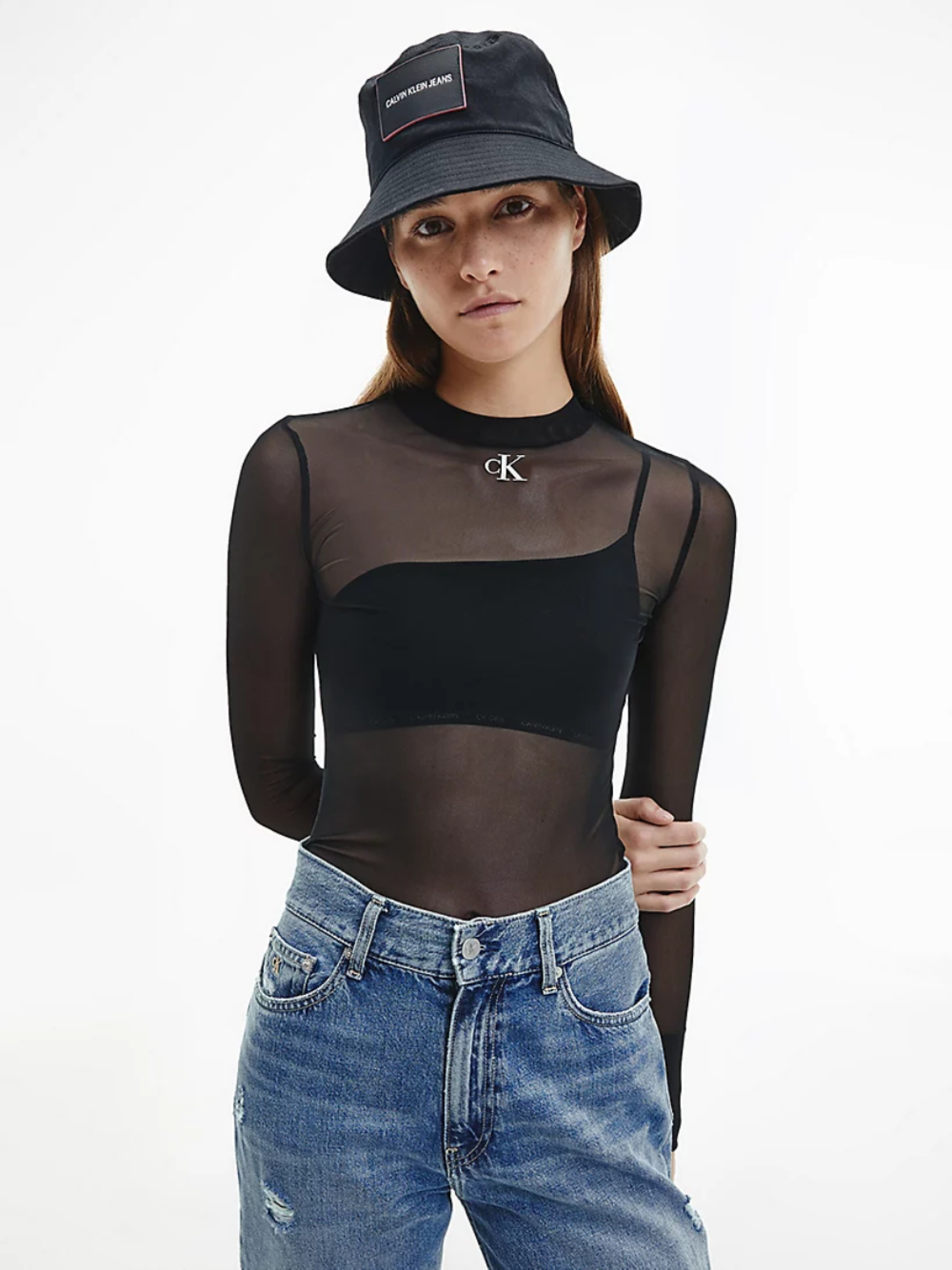 calvin klein sheer embroidered dress