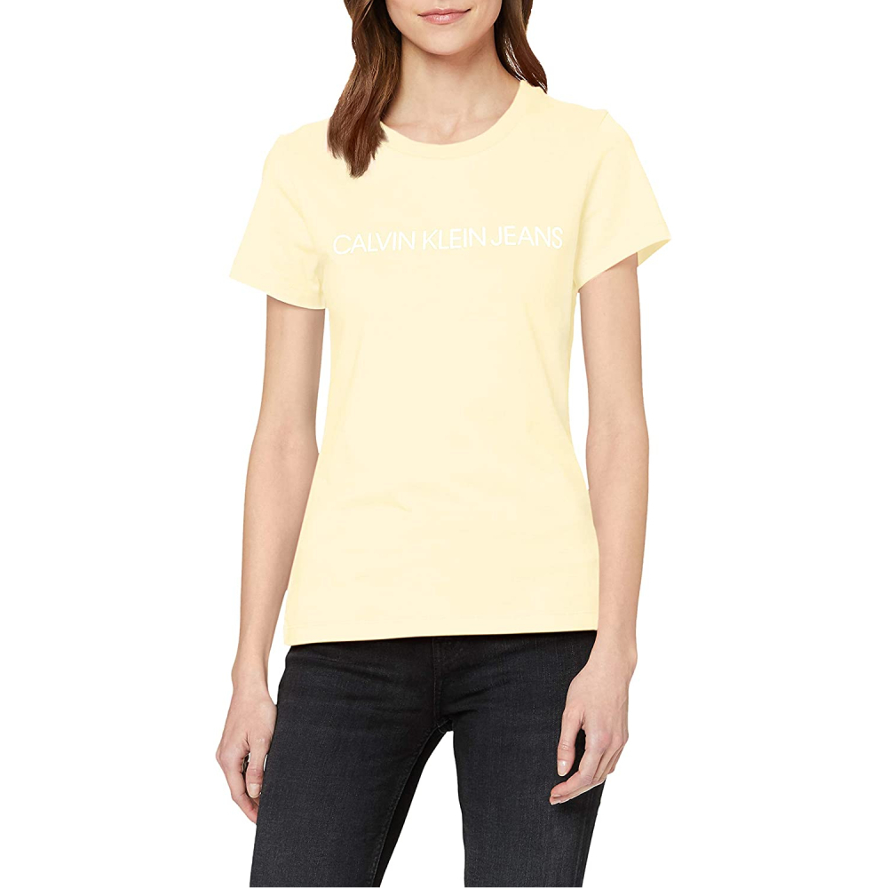 Calvin Klein dámske svetložlté tričko Logo - XS (ZHH)