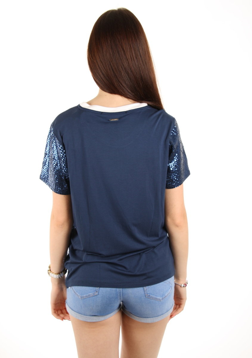 Guess dámske modré tričko s flitrami - XS (A716)