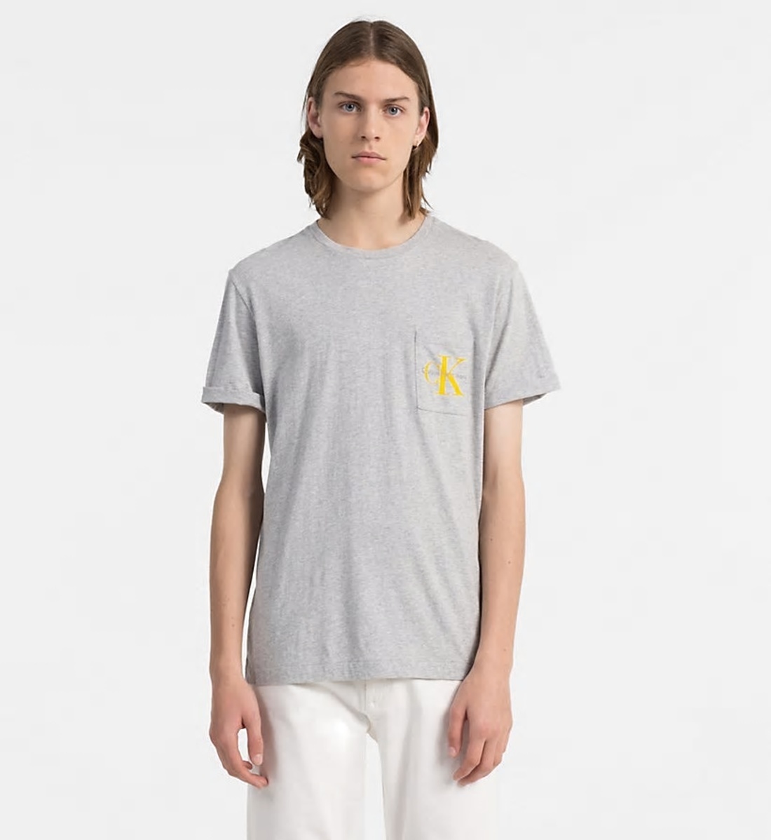 Calvin Klein pánske šedé tričko s kapsičkou - L (035)