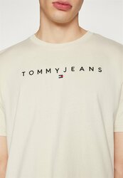 Tommy Jeans pánske béžové tričko LINEAR LOGO - S (ACG)