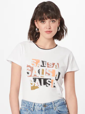 Salsa Jeans dámske biele tričko s ozdobnými kamienkami - S (0071)