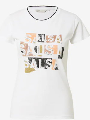 Salsa Jeans dámske biele tričko s ozdobnými kamienkami - S (0071)