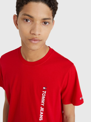 Tommy Jeans pánske červené tričko ENTRY VERTICLE - S (XNL)