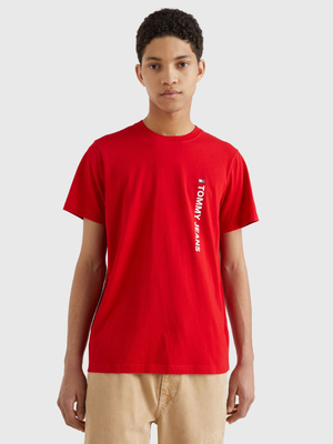 Tommy Jeans pánske červené tričko ENTRY VERTICLE - S (XNL)