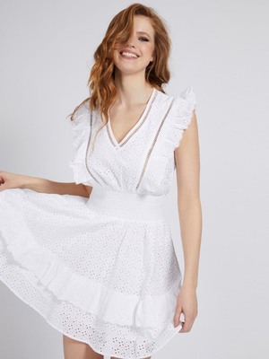 Guess dámske biele šaty - XS (TWHT)