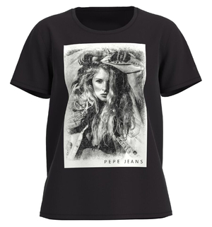 Pepe Jeans dámske čierne tričko LIANA s potlačou - XS (999)