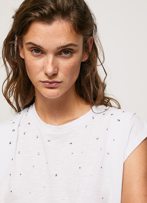 Pepe Jeans dámske biele tričko  MORGANA s cvokmi - S (800)