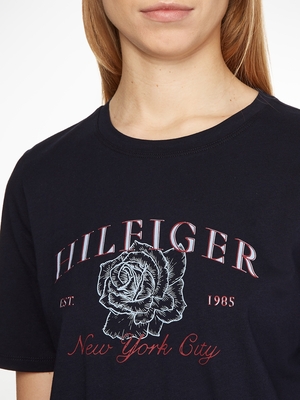 Tommy Hilfiger dámske tmavomodré tričko s potlačou - XS (DW5)