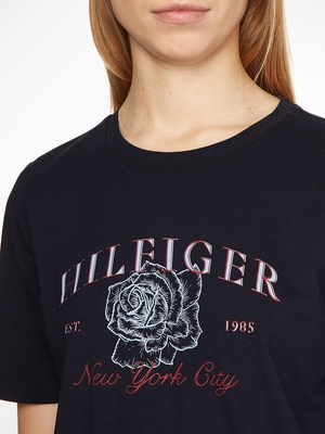 Tommy Hilfiger dámske tmavomodré tričko s potlačou - S (DW5)