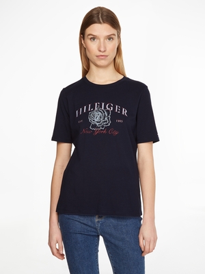 Tommy Hilfiger dámske tmavomodré tričko s potlačou - S (DW5)