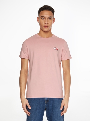 Tommy Jeans pánske ružové tričko CHEST LOGO - L (TH9)