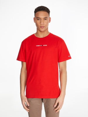 Tommy Jeans pánske červené tričko - S (XNL)