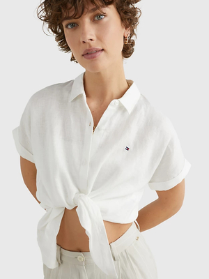 Tommy Hilfiger dámska biela ľanová košeľa - 34 (YBL)