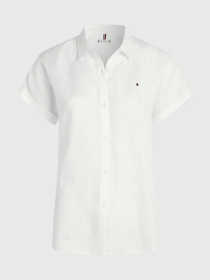 Tommy Hilfiger dámska biela ľanová košeľa - 36 (YBL)