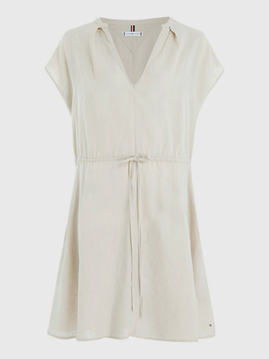 Tommy Hilfiger dámske béžové ľanové šaty - 36 (RBS)