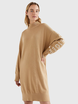 Tommy Hilfiger dámske béžové svetrové šaty - XS (GW8)
