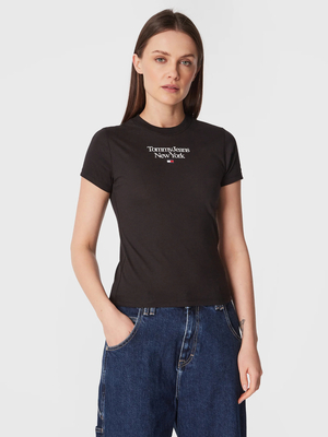 Tommy Jeans dámske čierne tričko ESSENTIAL LOGO - L (BDS)