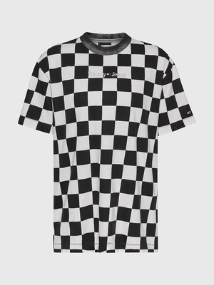 Tommy Jeans dámske čierno-biele tričko CHECKER - M (0GK)