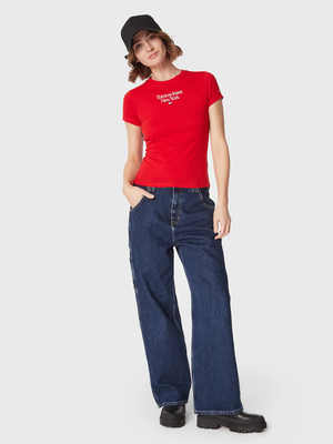 Tommy Jeans dámske červené tričko ESSENTIAL LOGO - L (XNL)