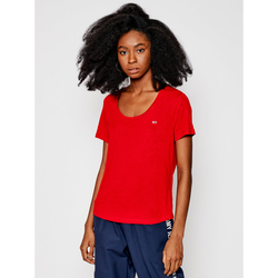 Tommy Jeans dámske červené tričko REGULAR SCOOP NECK TEE - L (XNL)