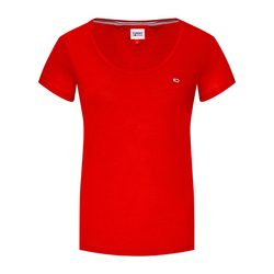 Tommy Jeans dámske červené tričko REGULAR SCOOP NECK TEE - L (XNL)