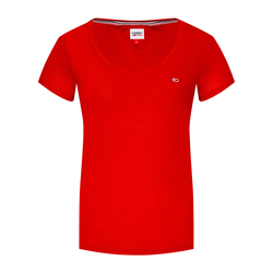 Tommy Jeans dámske červené tričko REGULAR  - S (XNL)