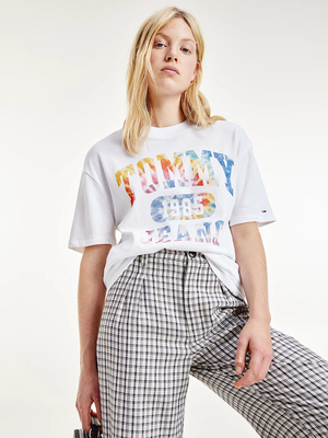 Tommy Jeans dámske biele oversize tričko - XS (YBR)