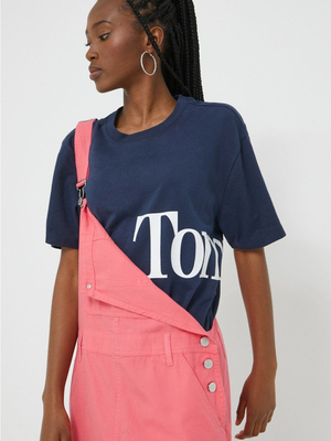 Tommy Jeans dámske modré tričko OVRSZD BOLD TOMMY - L (C87)