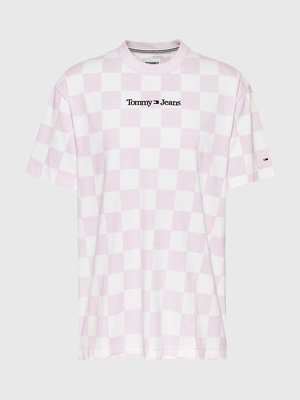 Tommy Jeans dámske ružovo-biele tričko CHECKER - M (0JW)