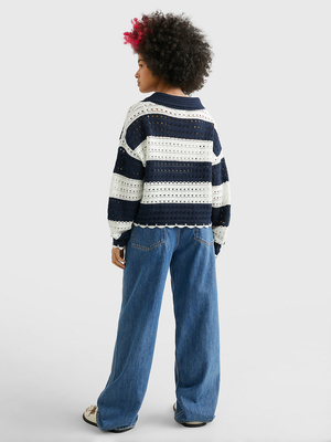 Tommy Jeans modrobiely letný háčkovaný sveter - XS (C87)