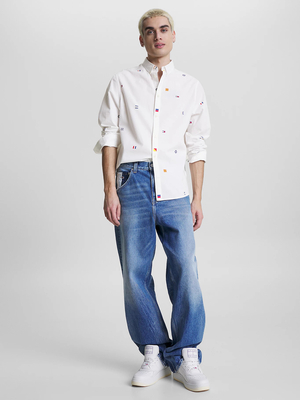 Tommy Jeans pánska biela košeľa FLAG CRITTER - L (YBR)