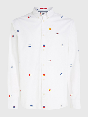 Tommy Jeans pánska biela košeľa FLAG CRITTER - L (YBR)