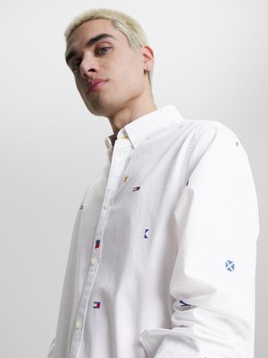 Tommy Jeans pánska biela košeľa FLAG CRITTER - L (YBR)