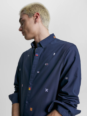Tommy Jeans pánska tmavo modrá košeľa FLAG CRITTER - M (DW5)