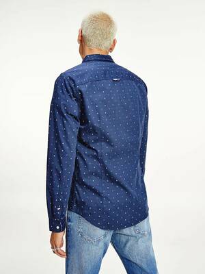 Tommy Jeans pánska tmavomodrá košeľa so vzorom - M (C87)