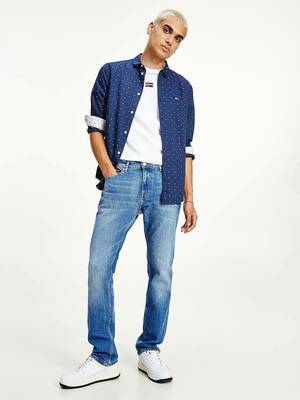Tommy Jeans pánska tmavomodrá košeľa so vzorom - M (C87)