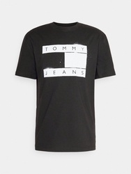 Tommy Jeans pánske čierne tričko SPRAY FLAG - L (BDS)