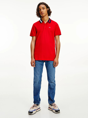 Tommy Jeans pánske červené polo tričko - M (XNL)