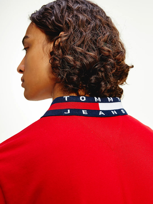 Tommy Jeans pánske červené polo tričko - L (XNL)