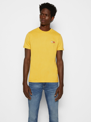 Tommy Jeans pánske žlté tričko CHEST LOGO - S (ZFZ)