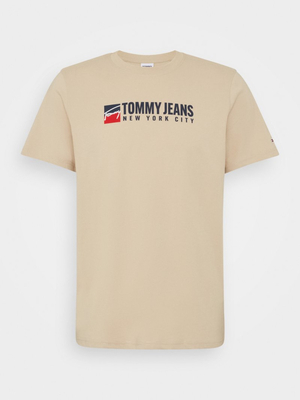 Tommy Jeans pánske béžové tričko ENTRY ATHLETICS - L (ACM)
