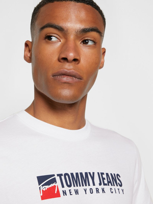 Tommy Jeans pánske biele tričko ENTRY ATHLETICS - L (YBR)