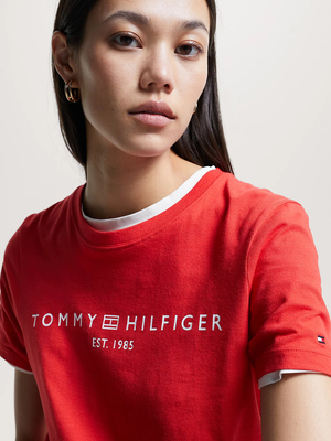 Tommy Hilfiger dámske červené tričko - XS (SNE)